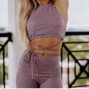 NWOT Werk Iridescent Tie Bra Top in Lavender Cheetah, Size Small Adult